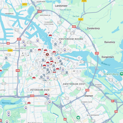 Amsterdamas lankytinos vietos žemėlapis
