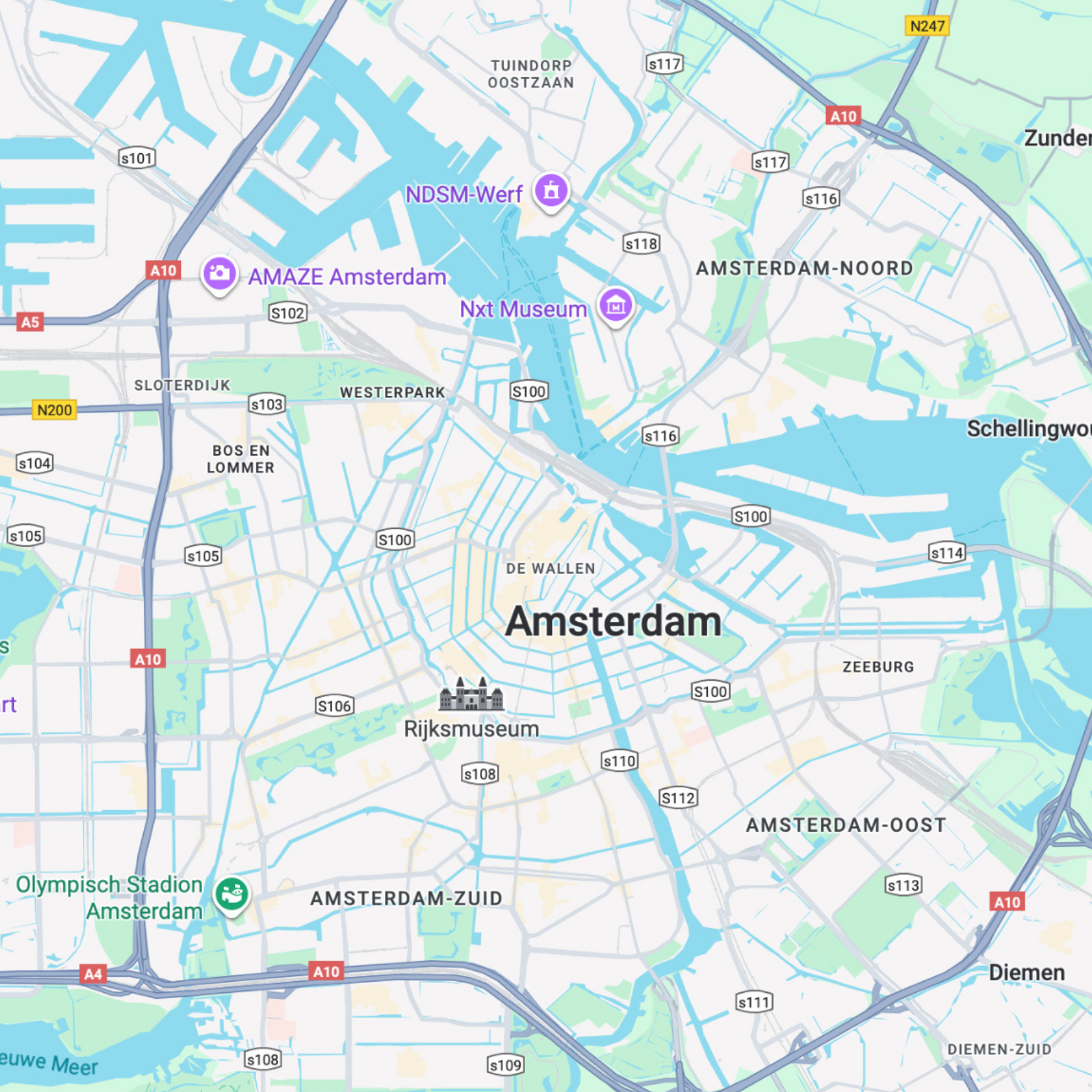 Amsterdamo lankytinų vietų žemėlapis žemėlapis prieš
