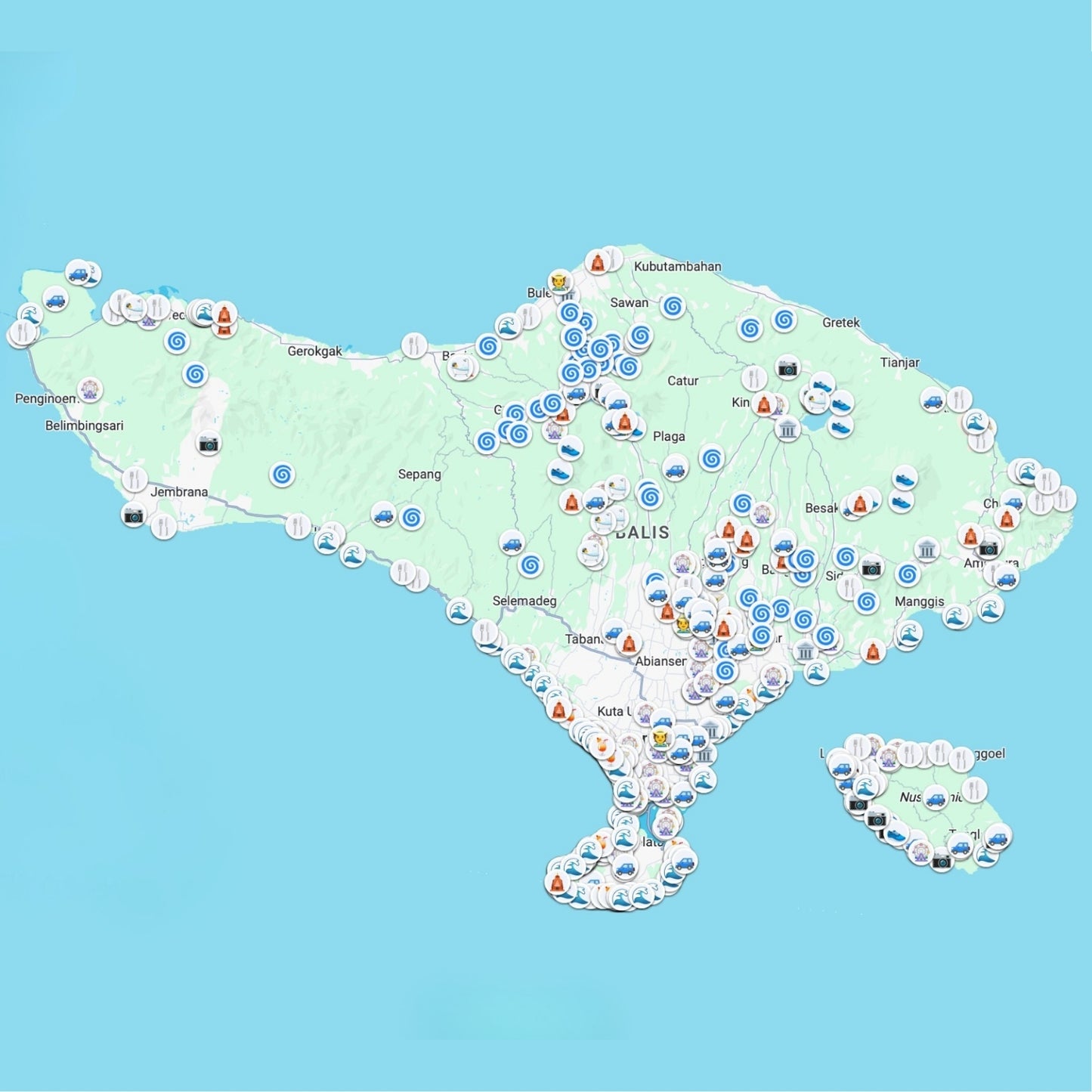Balis lankytinos vietos žemėlapis