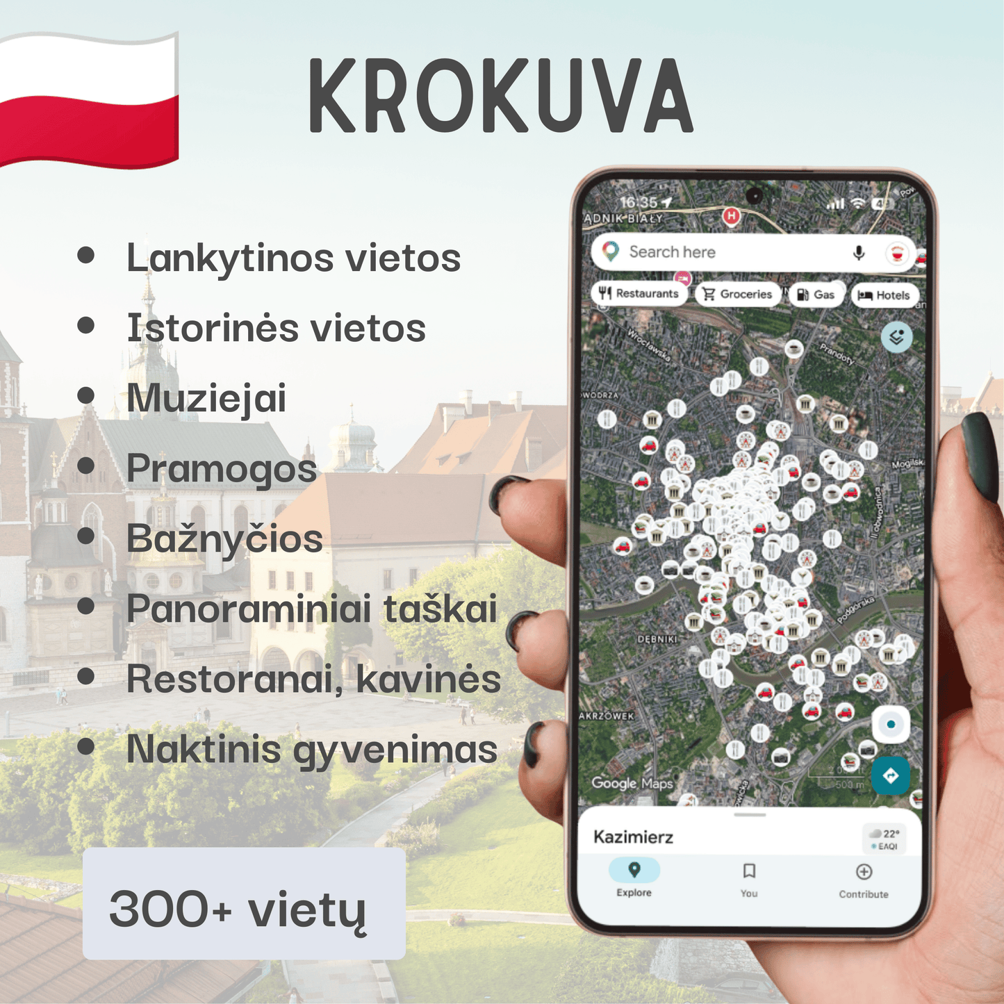 Krokuva lankytinų vietų žemėlapis