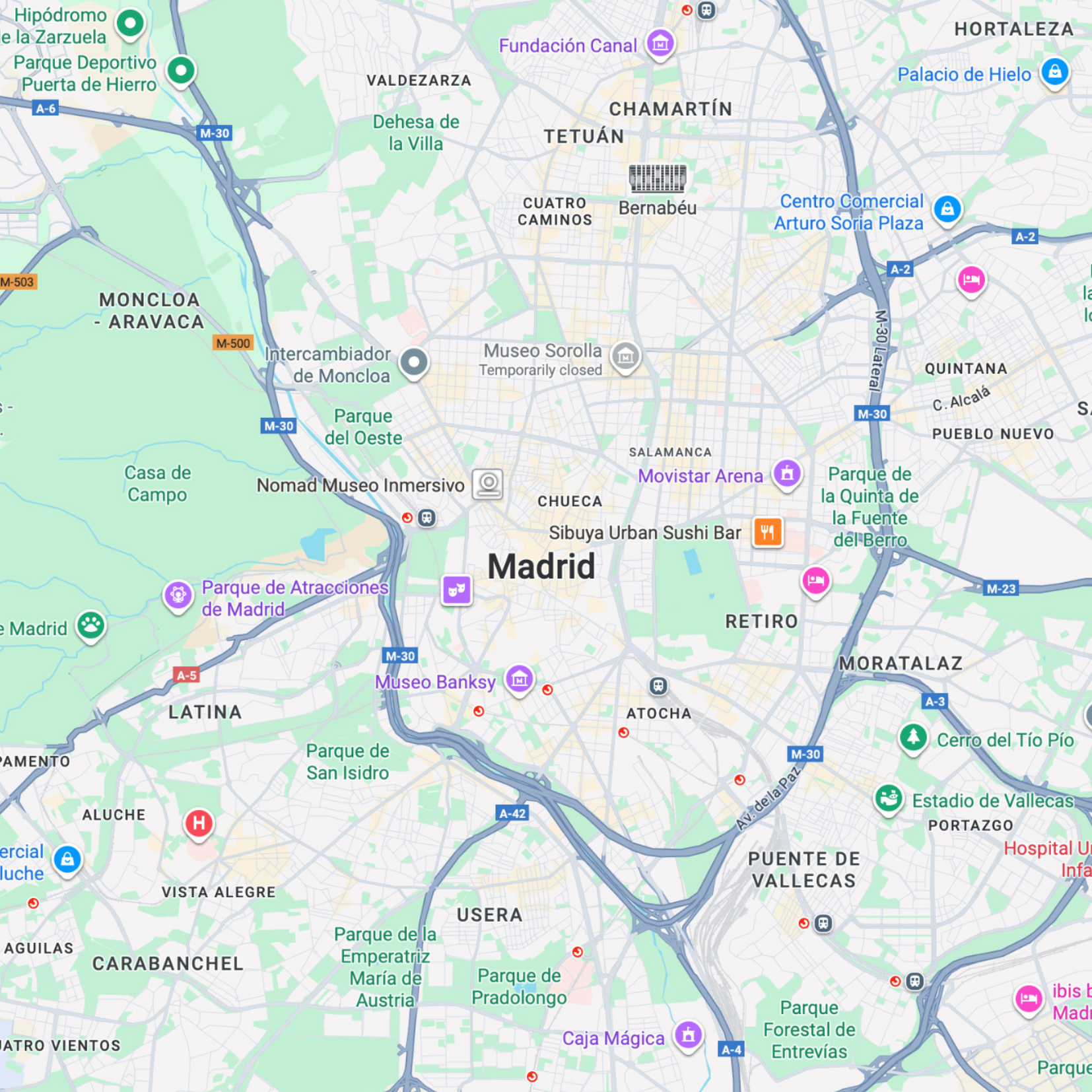 Madrido lankytinų vietų žemėlapis žemėlapis prieš