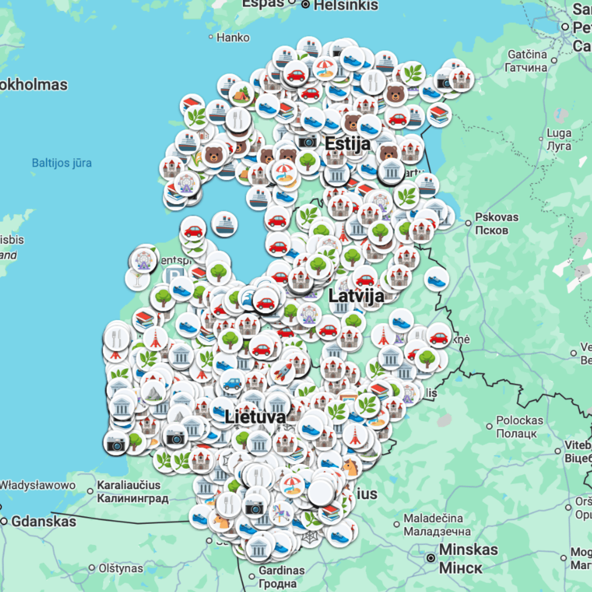 Baltijos šalių lankytinų vietų žemėlapis