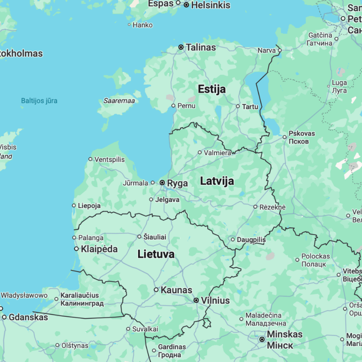 Baltijos šalių lankytinų vietų žemėlapis žemėlapis prieš