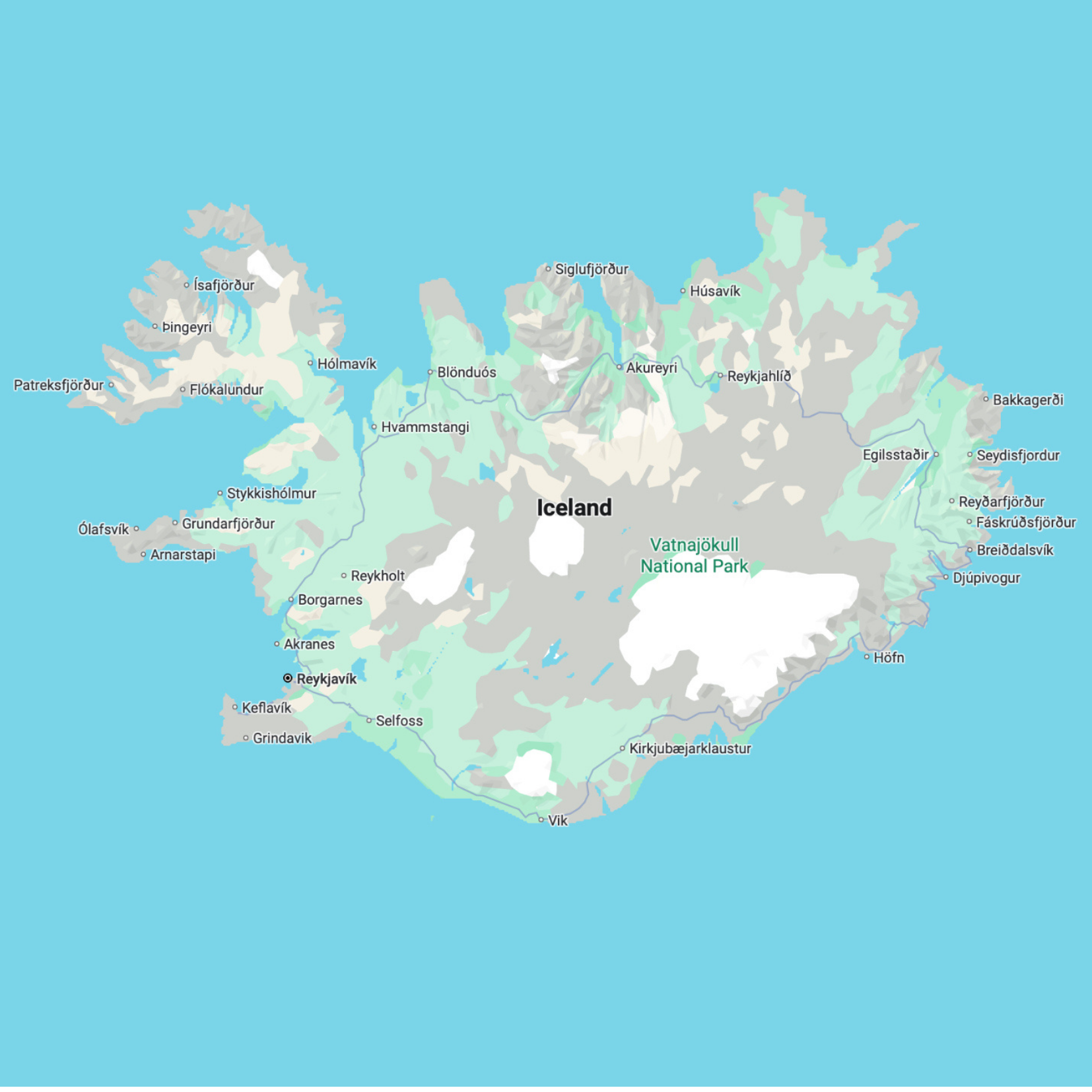 Islandijos lankytinų vietų žemėlapis žemėlapis prieš