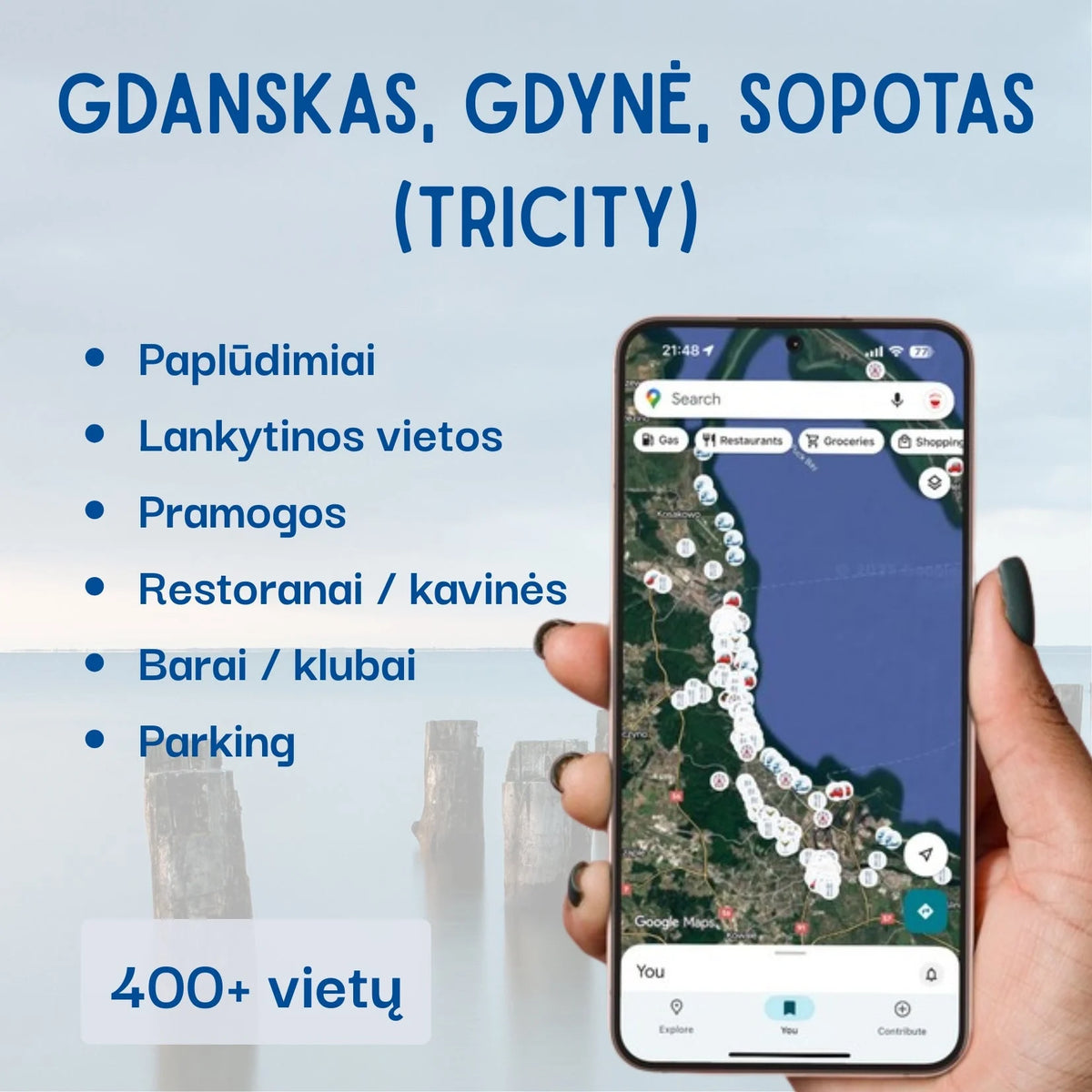 Gdansko ir Trimiestio lankytinų vietų žemėlapis Lenkijos rinkinyje