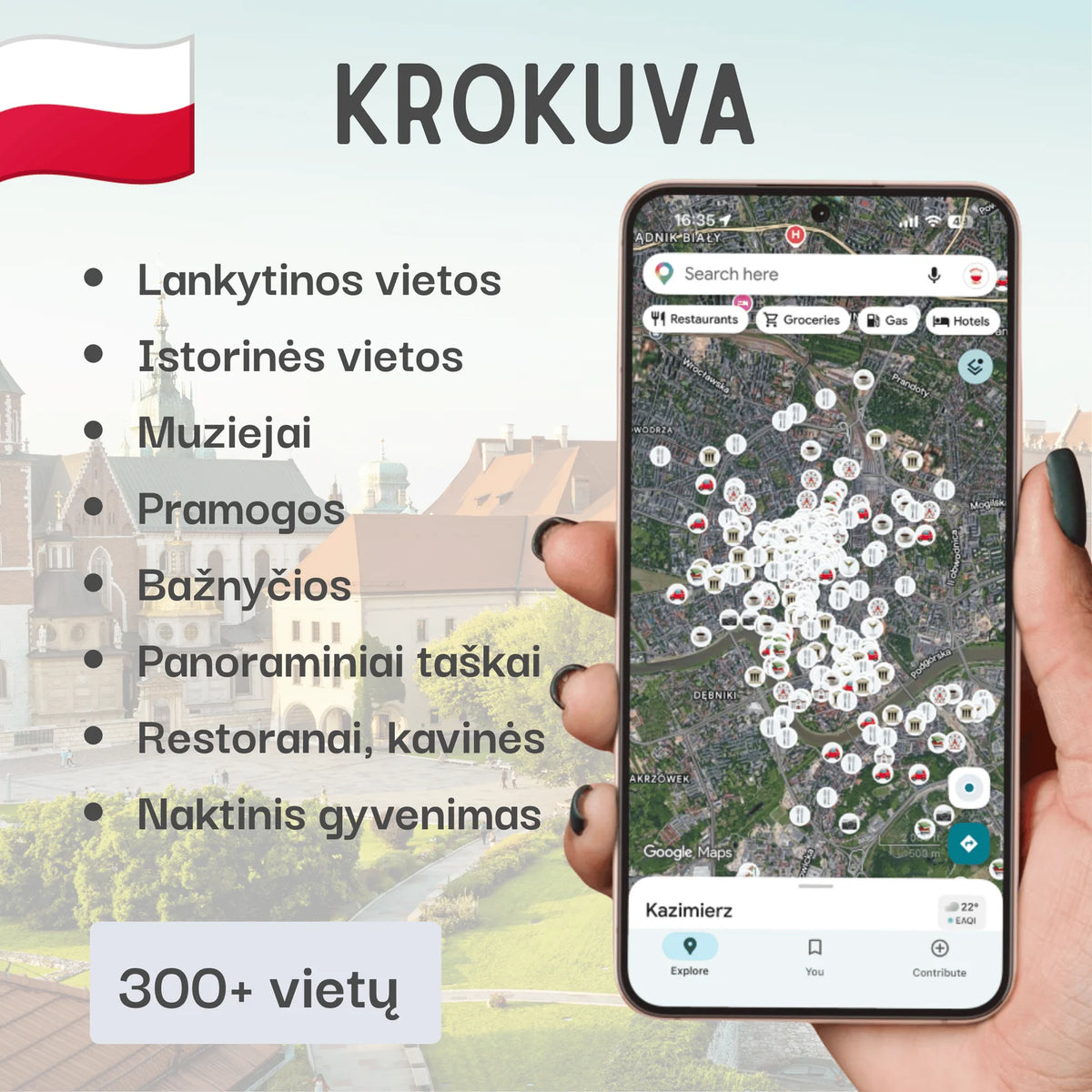 Krokuvos lankytinų vietų žemėlapis Lenkijos rinkinyje