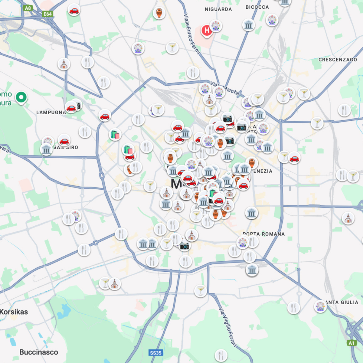 Milano lankytinų vietų žemėlapis preview