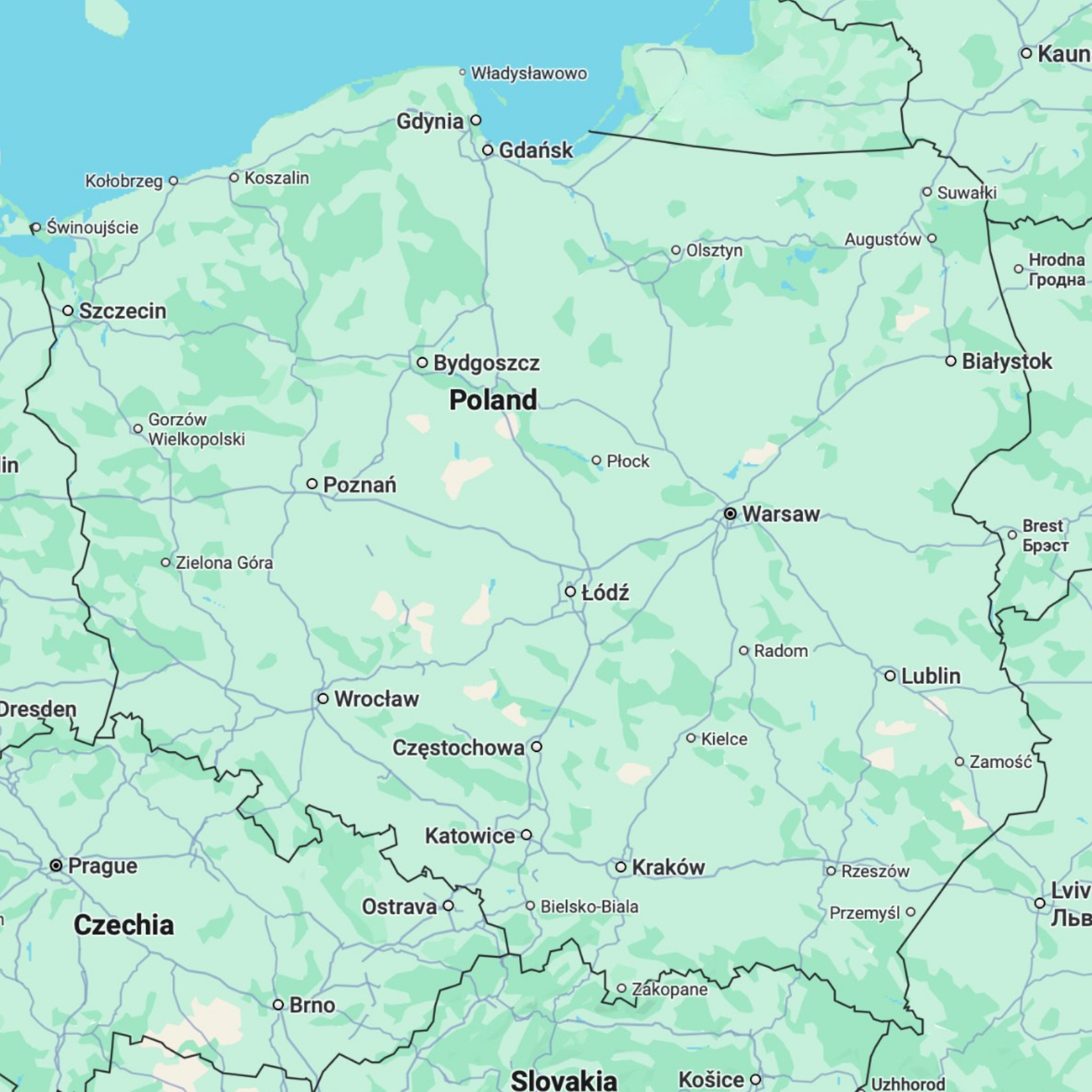 Lenkijos lankytinų vietų žemėlapis žemėlapis prieš