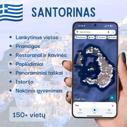 Santorino lankytinų vietų žemėlapis – produkto viršelis