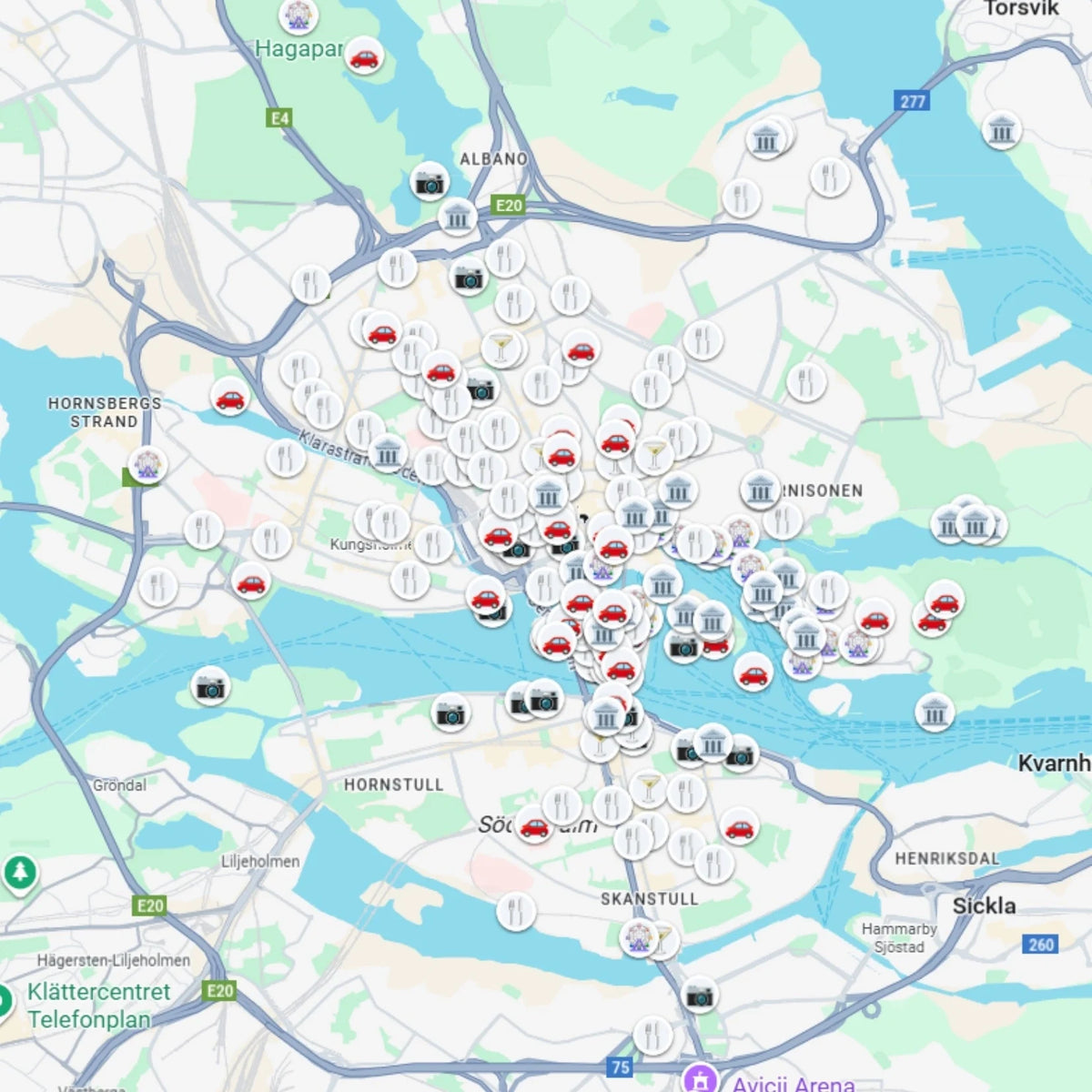 Stokholmo lankytinų vietų Google Maps žemėlapio peržiūra