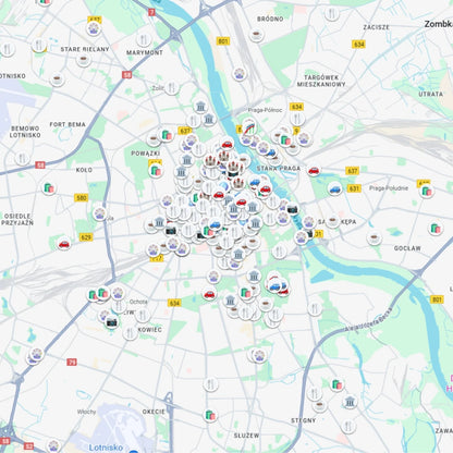 Varšuvos lankytinų vietų Google Maps žemėlapio peržiūra